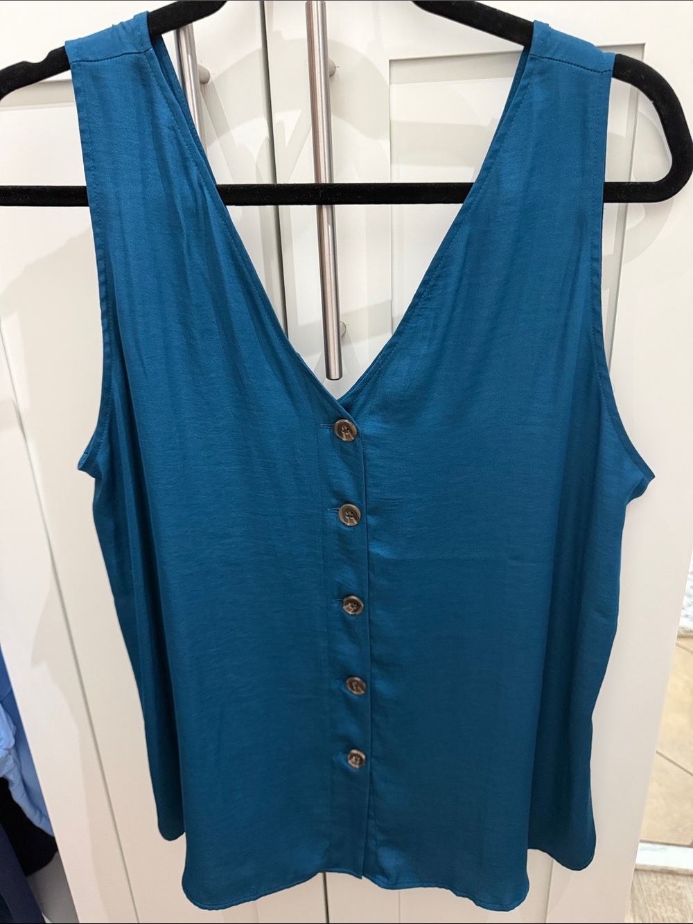LOFT Teal V-Neck Button-Front Tank